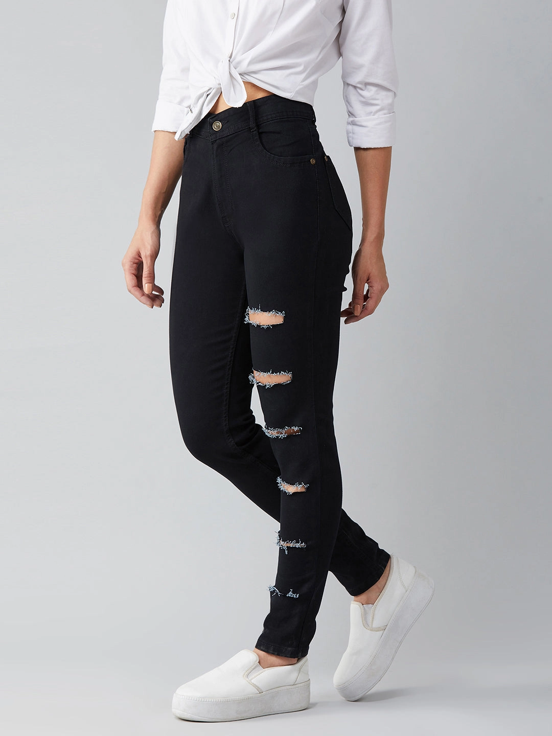 Women's Black Slim High-Rise Clean-Look Denim Jeans Go-To Style