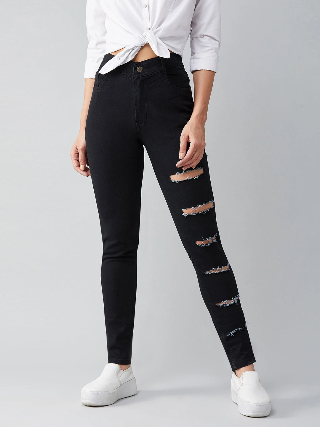 Reliable Fit Simple Outfit Women's Black Slim High-Rise Clean-Look Denim Jeans