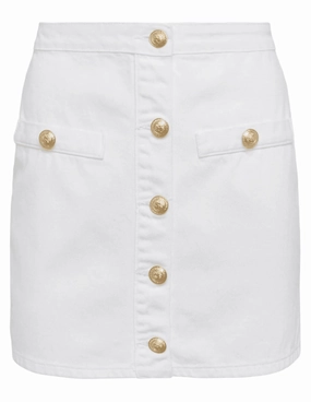 L'AGENCE Kris Button Front Denim Mini Skirt In Blanc Party Look Couple Look Earthy Unisex Look