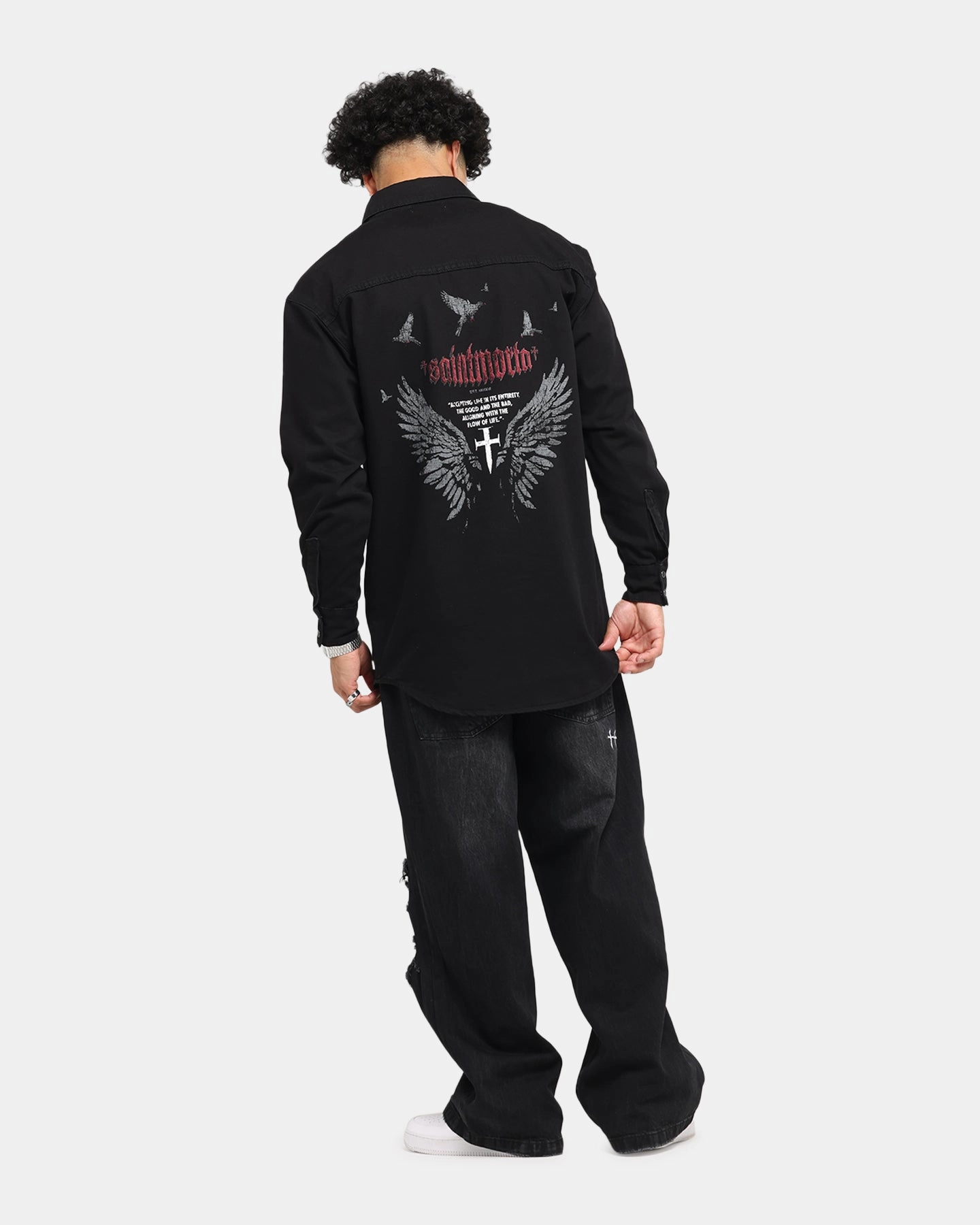 NonChafingTrim Relaxed Tee Saint Morta Amorafti Long Sleeve Denim Shirt Black Shadow