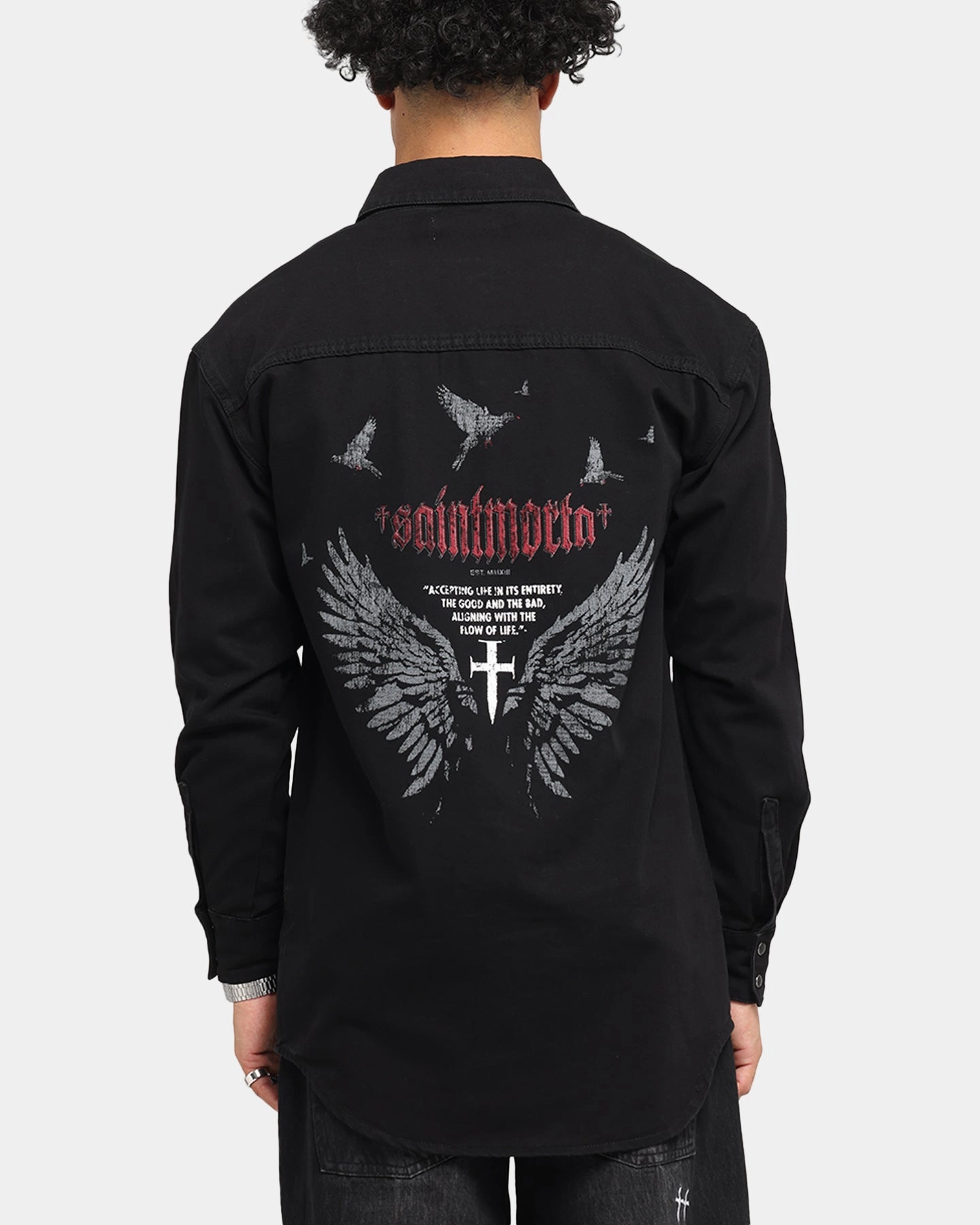 Saint Morta Amorafti Long Sleeve Denim Shirt Black Shadow PaddedInsulation
