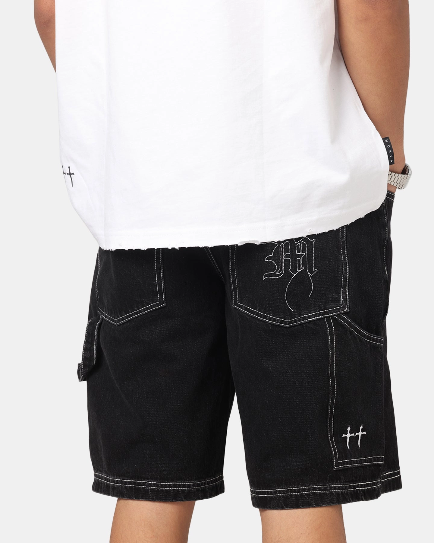 Functional fashion wear Saint Morta Amplus Fray Carpenter Jort Shorts Contrast Black
