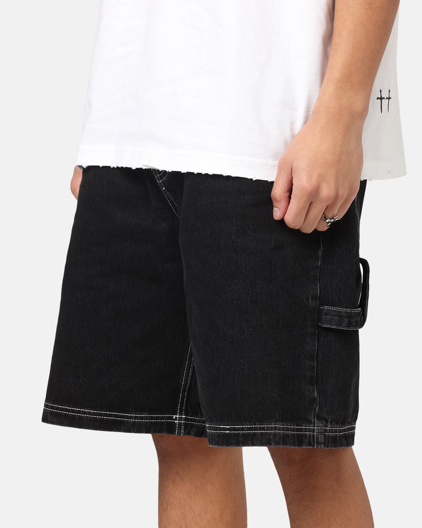Saint Morta Amplus Fray Carpenter Jort Shorts Contrast Black Stretch Ready Comfortable Stretch