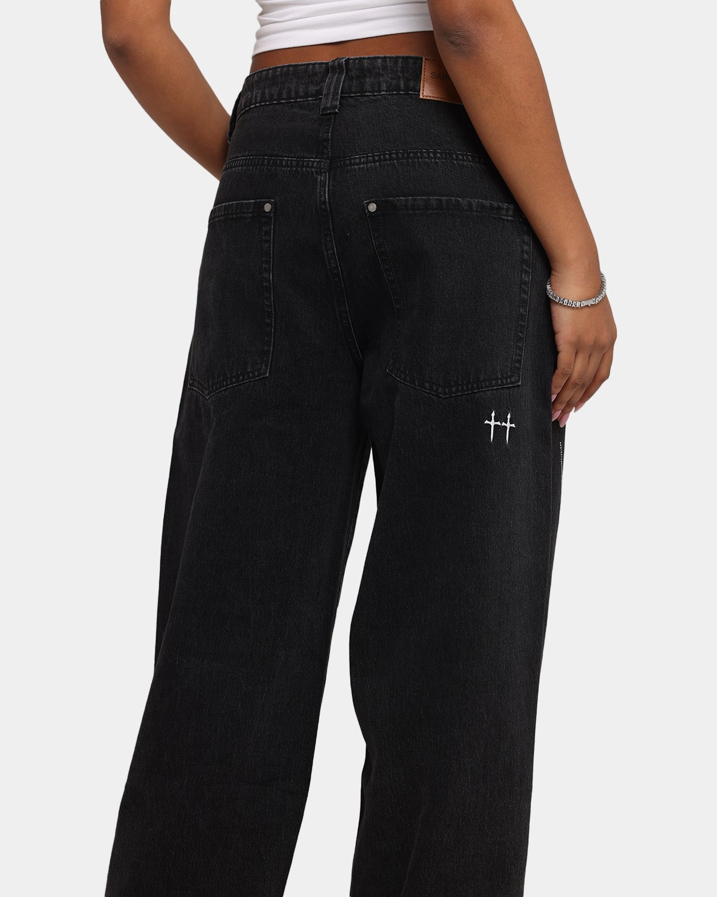 Tailored Fit Flex Movement Saint Morta Amplus Tribal Rhinestone Jeans Black Shadow