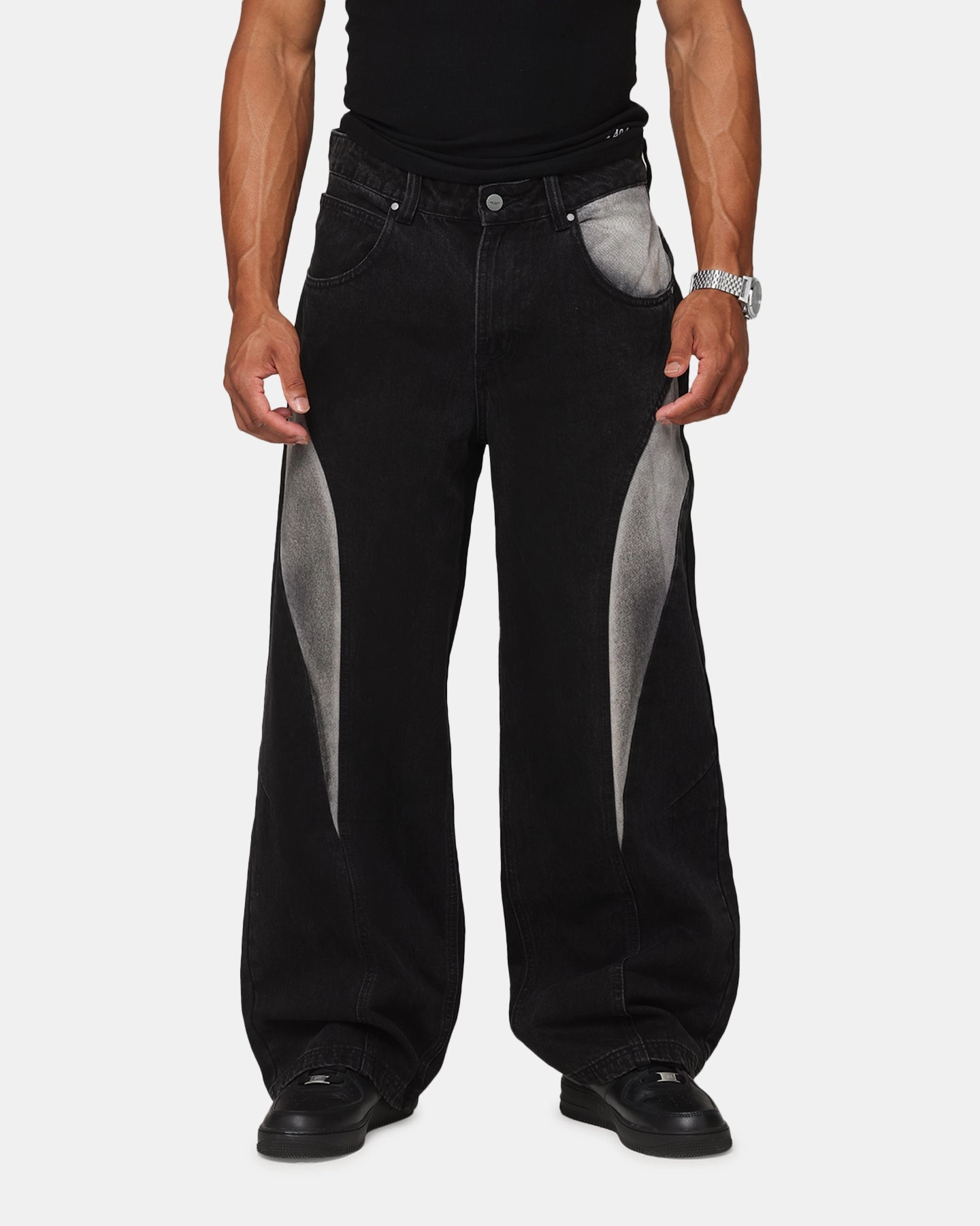 Flexible Knee Articulation Saint Morta Amplus Workwear Jeans Black/Grey