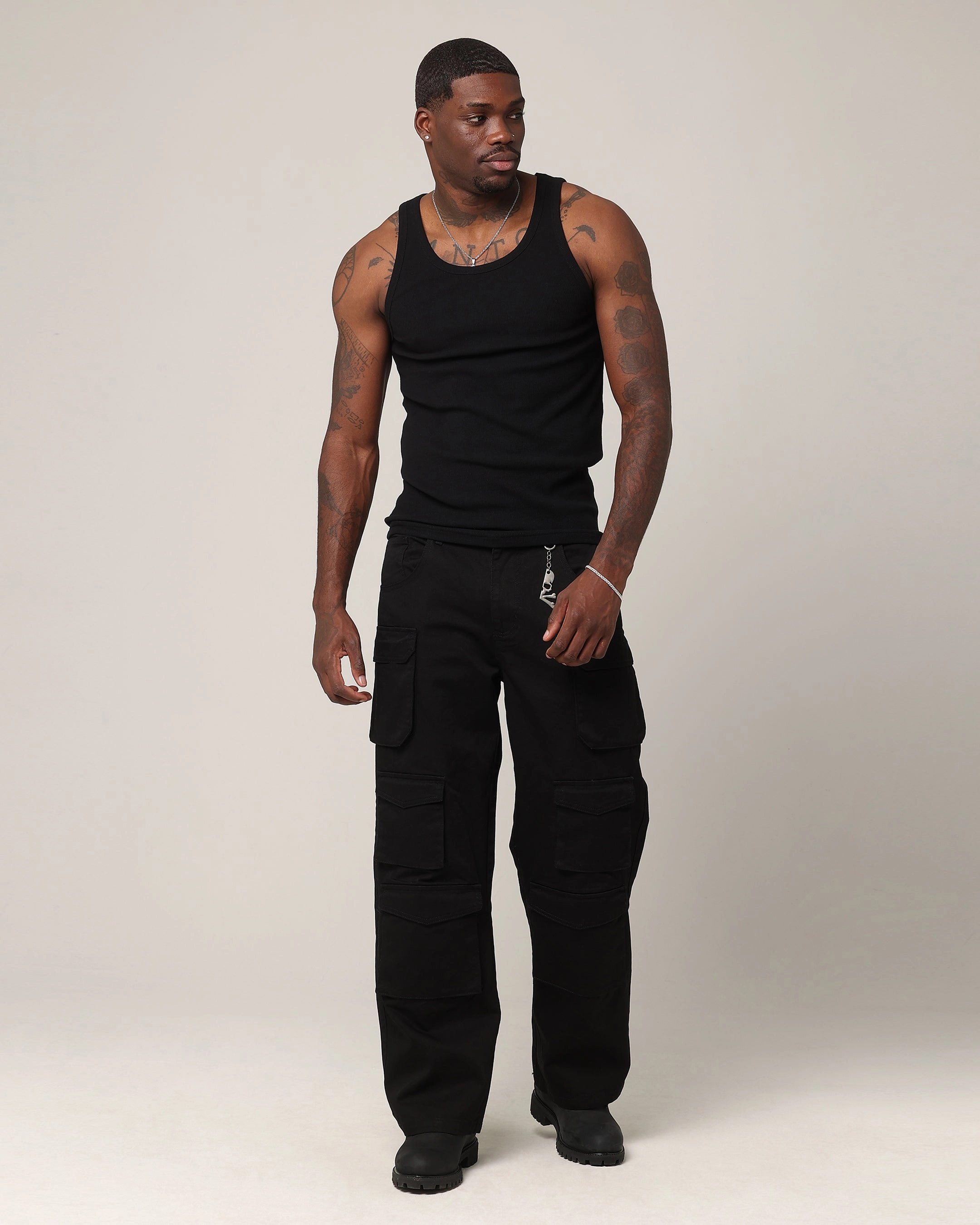 Performance Design Fit Stain Resistant Saint Morta Baggy Cargo Pants Black