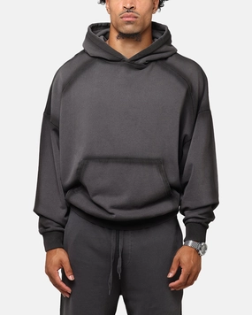 Saint Morta Contrast Wash Hoodie Black Wash Rolled Hem Detailing Easycare