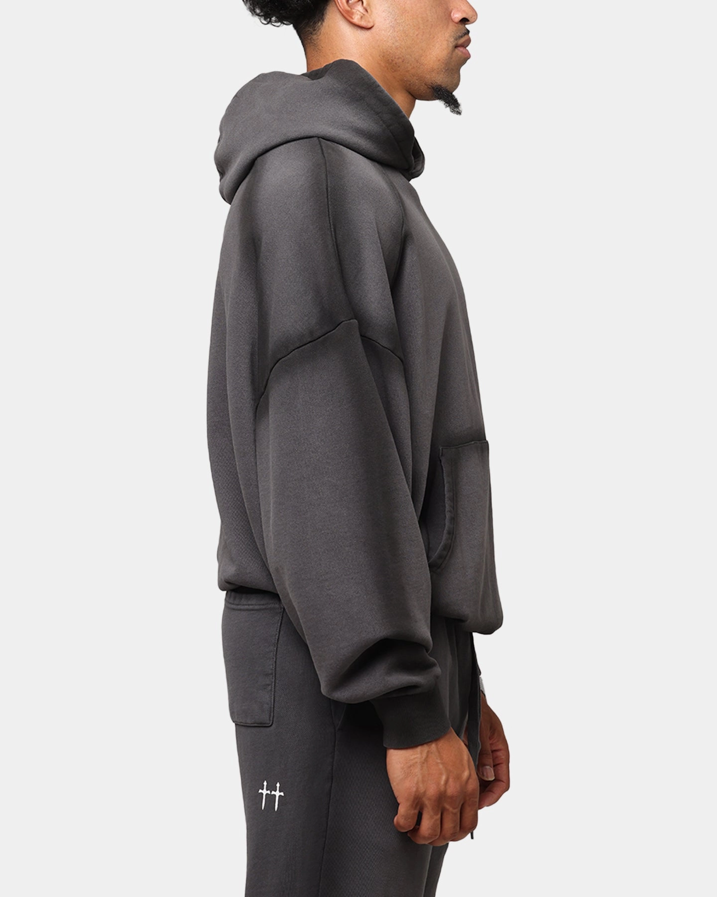 Saint Morta Contrast Wash Hoodie Black Wash DoubleStitched Hemming