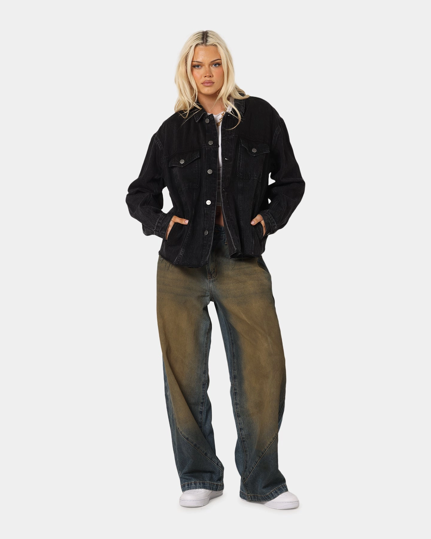 Saint Morta Daggers Cutoff Denim Jacket Vintage Black Ribbed collar