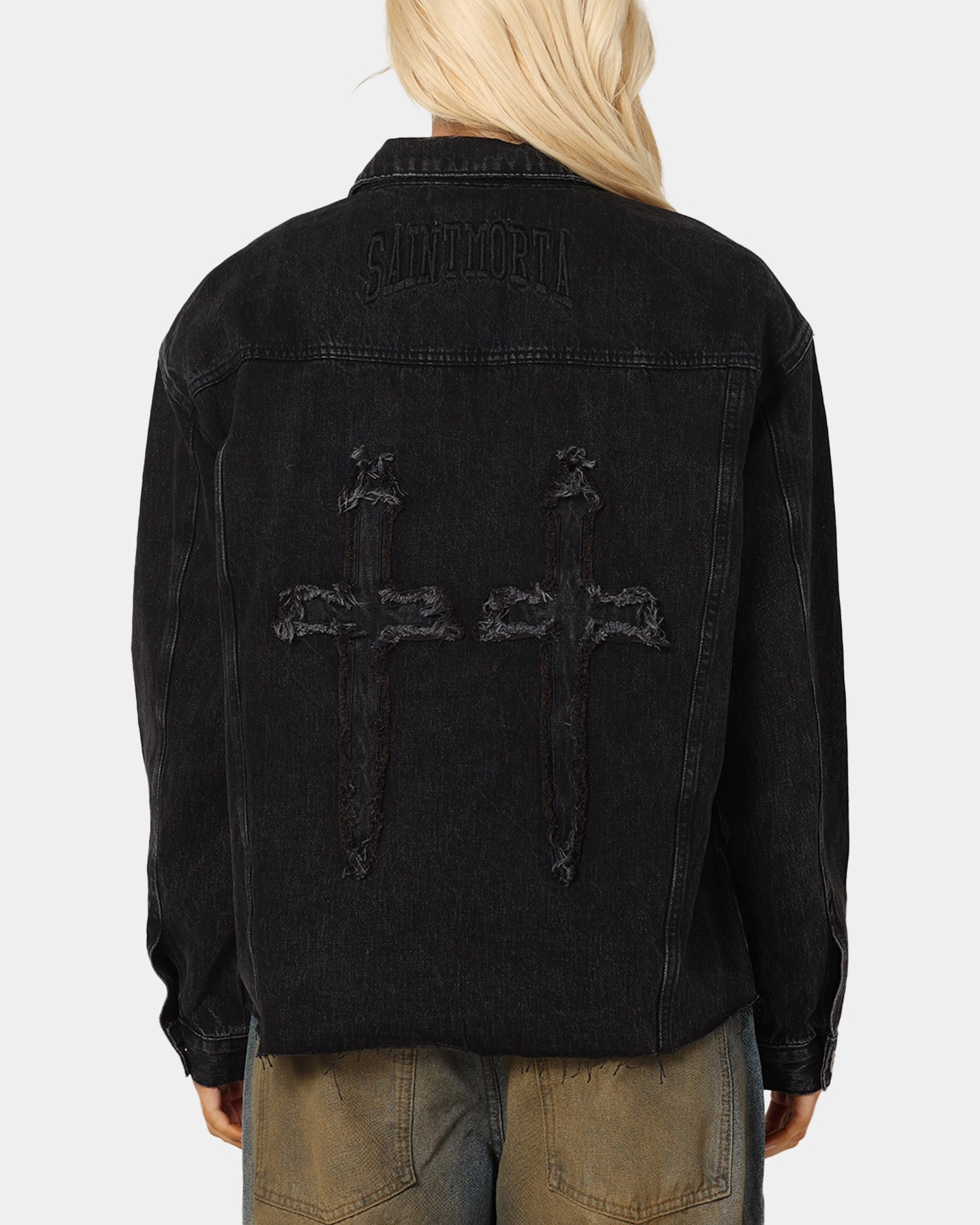 Saint Morta Daggers Cutoff Denim Jacket Vintage Black Soft Touch Texture Breathable Construction