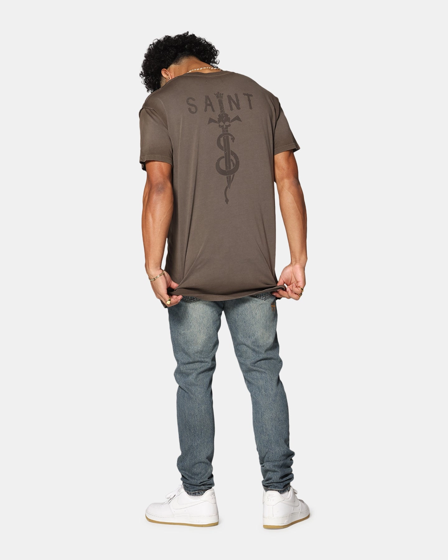 HighDensity Weave OversizedSilhouette Saint Morta Daggers Lafayette T-Shirt Contrast Brown
