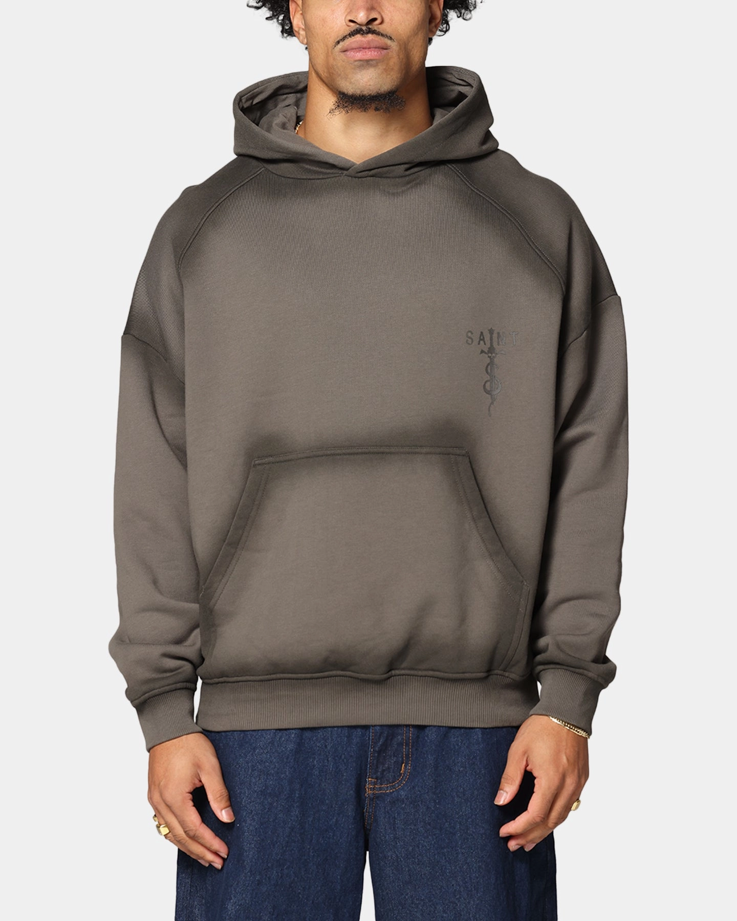 Hidden Storage Pockets Saint Morta Daggers Premium Hoodie Contrast Brown