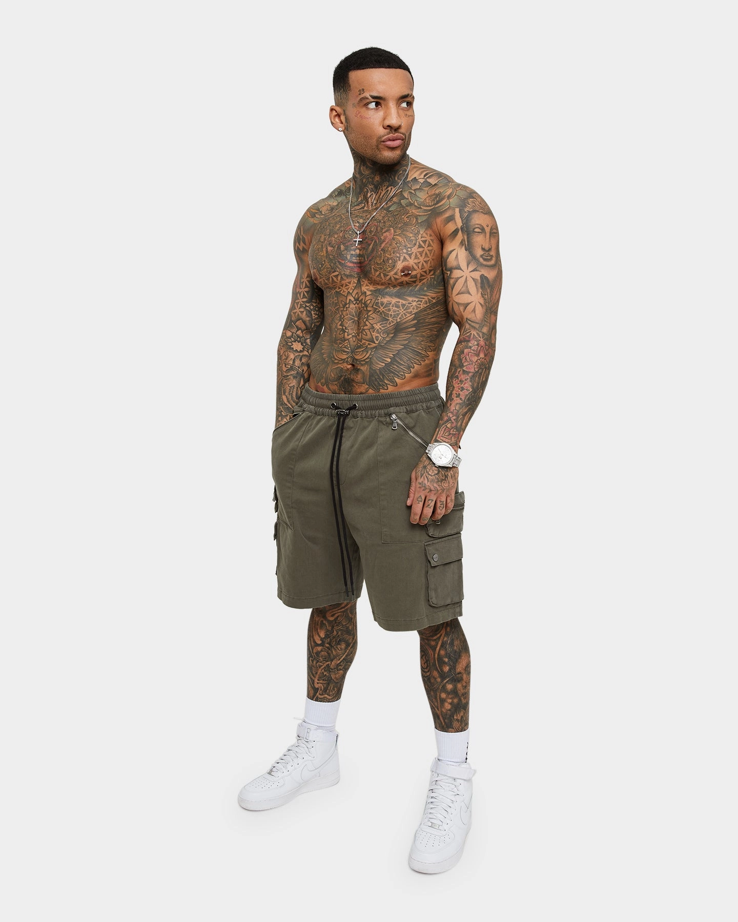 Anti Pilling Textile Mesh Panel Saint Morta Desolation Cargo Shorts Army Green