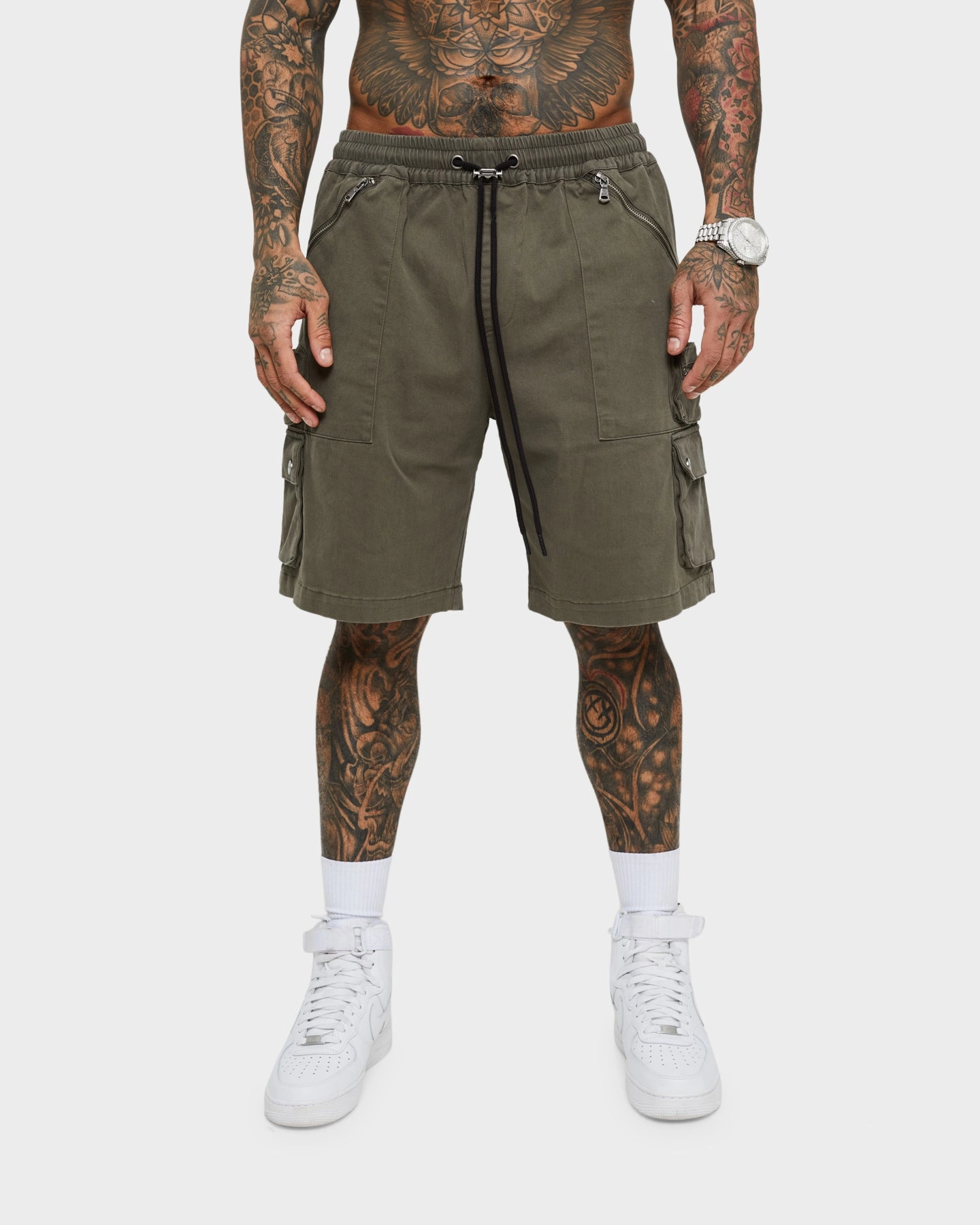 Stretch Panel Wide fit Saint Morta Desolation Cargo Shorts Army Green