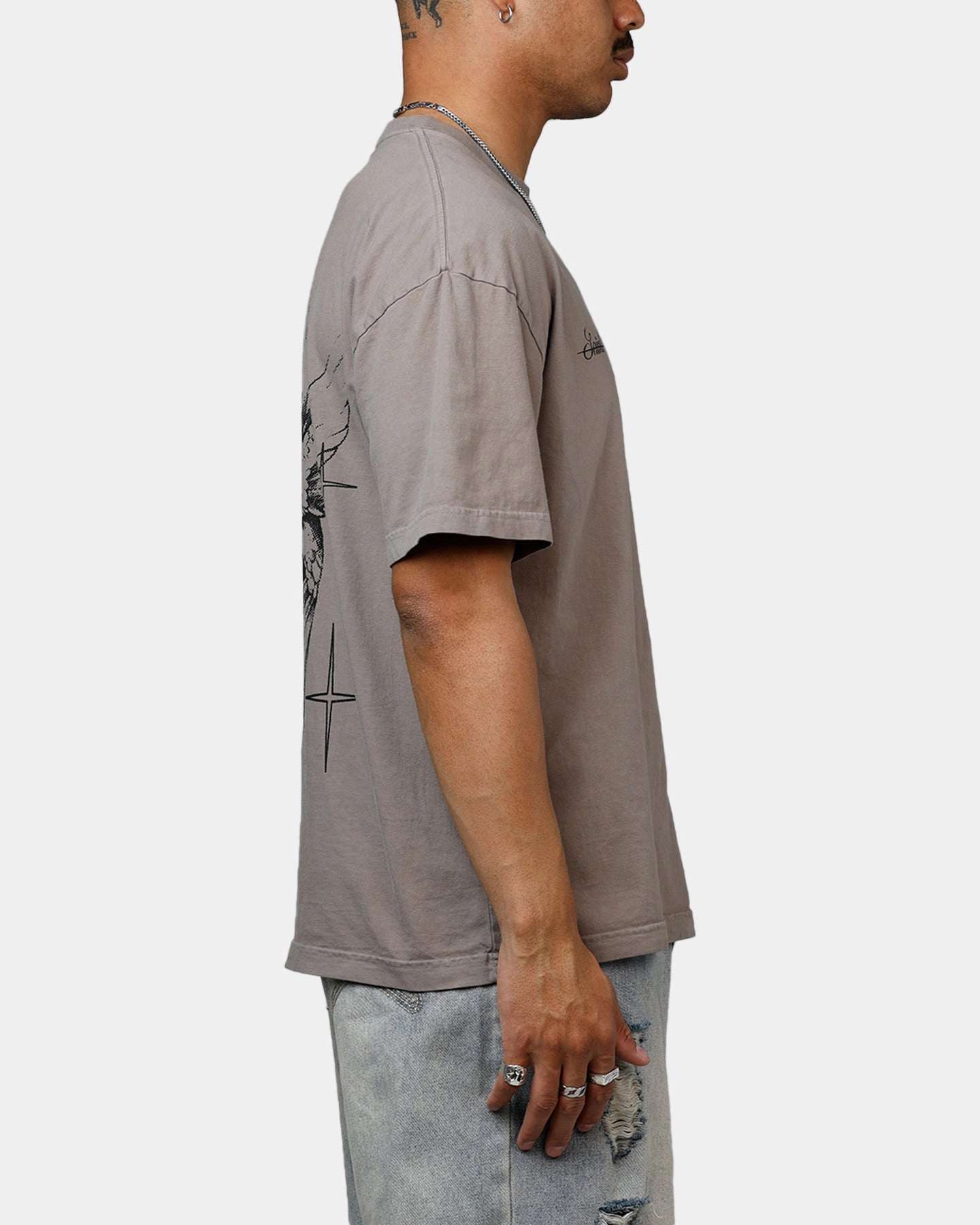 Saint Morta Destiny Rising T-Shirt Vintage Khaki Contrast Stitch Detail