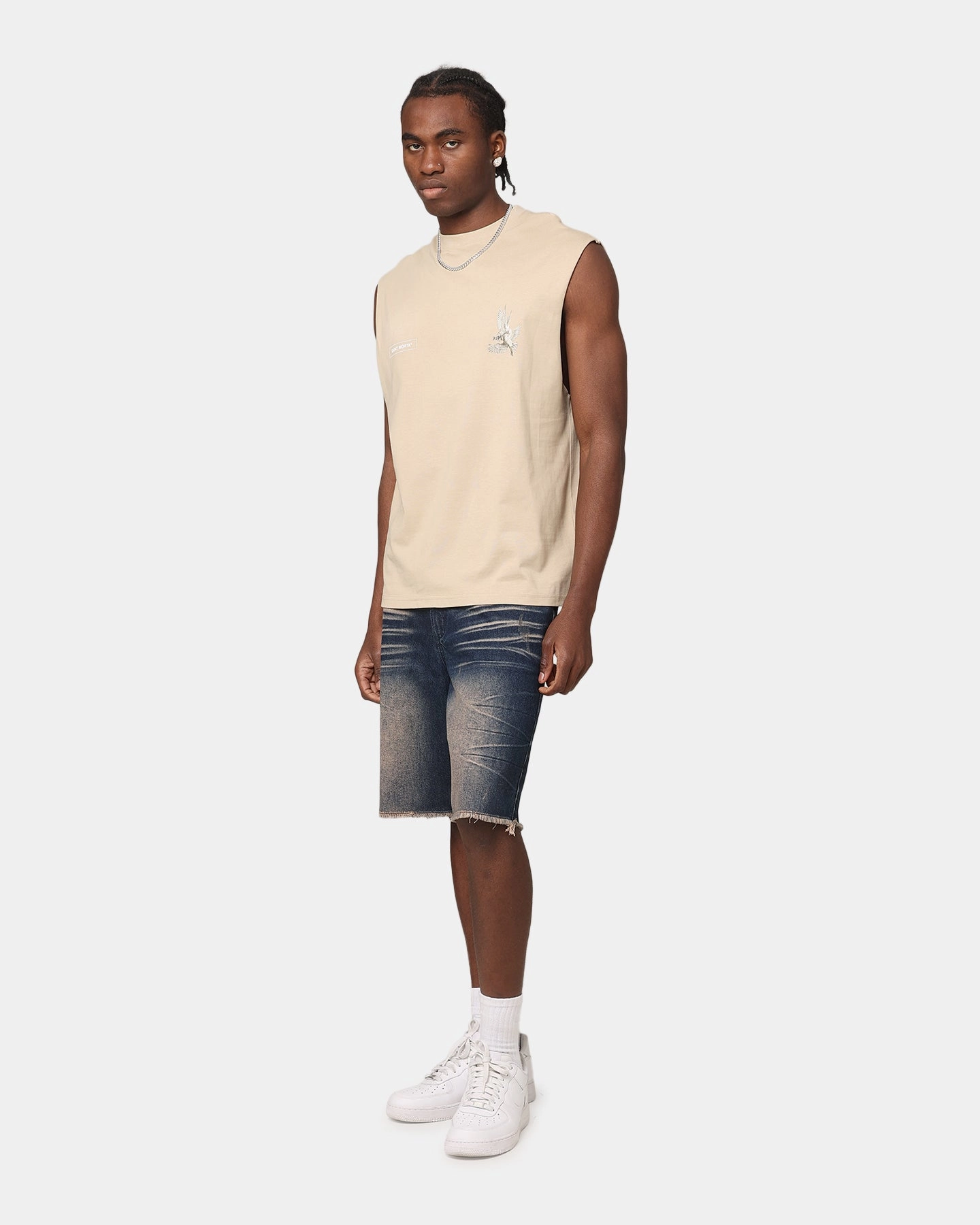 Saint Morta Doves Oversized Muscle T-Shirt Stone Smooth Interior Lining