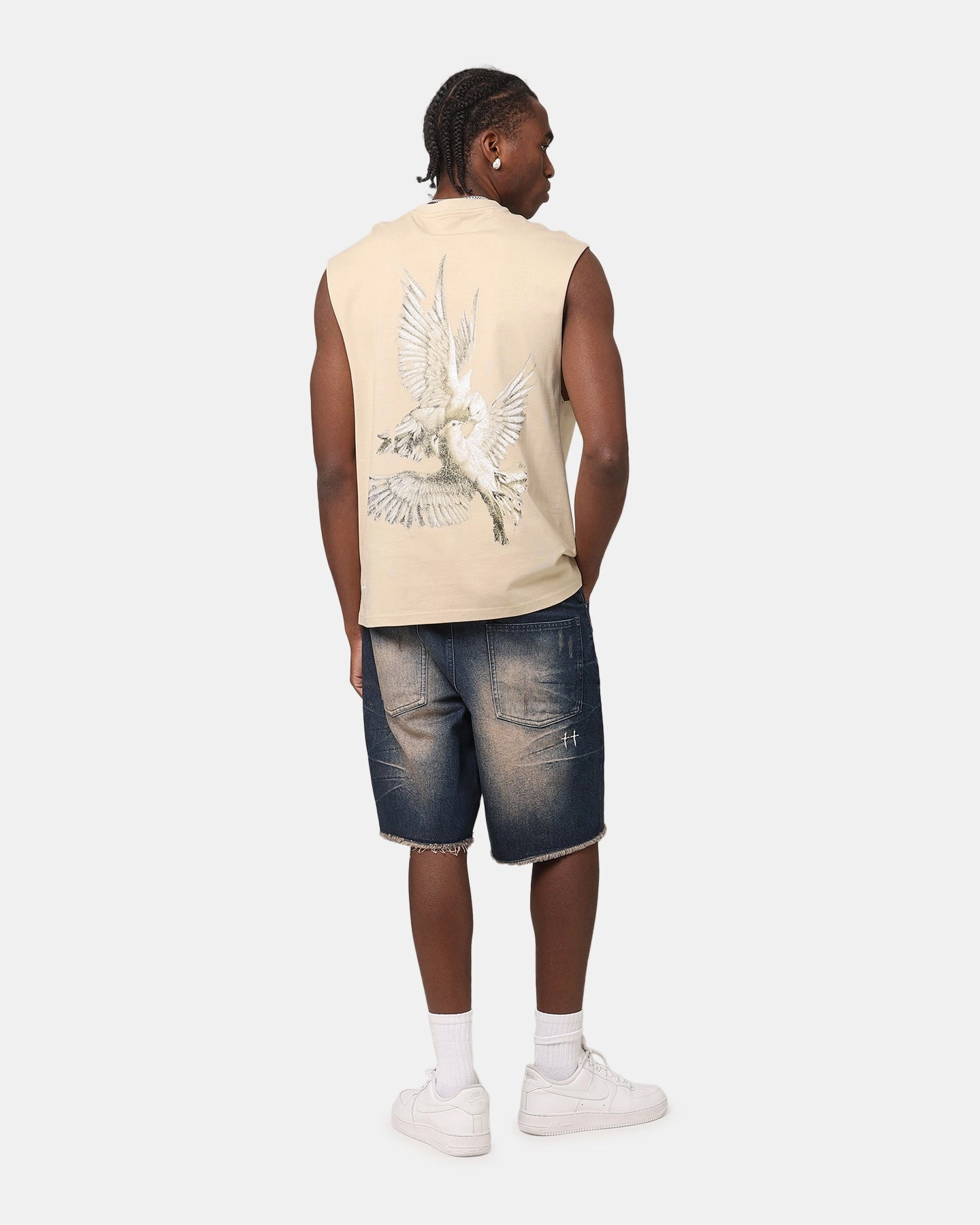 Saint Morta Doves Oversized Muscle T-Shirt Stone ButtonDownCollar EasyClean