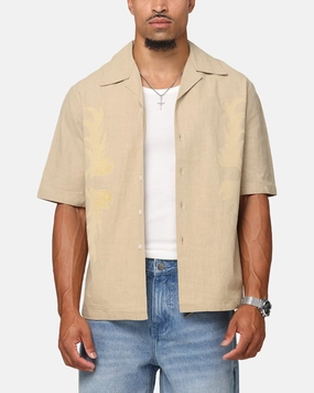 Tapered Cut Saint Morta Flocka Button Up Shirt Tan