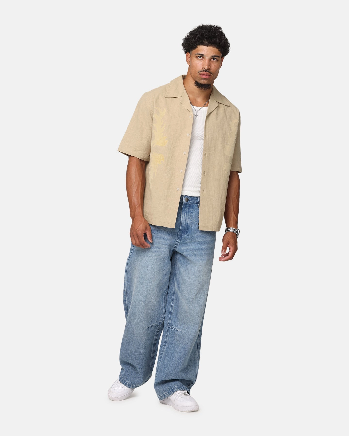 ButtonDownCollar Sun Protection Fabric Saint Morta Flocka Button Up Shirt Tan