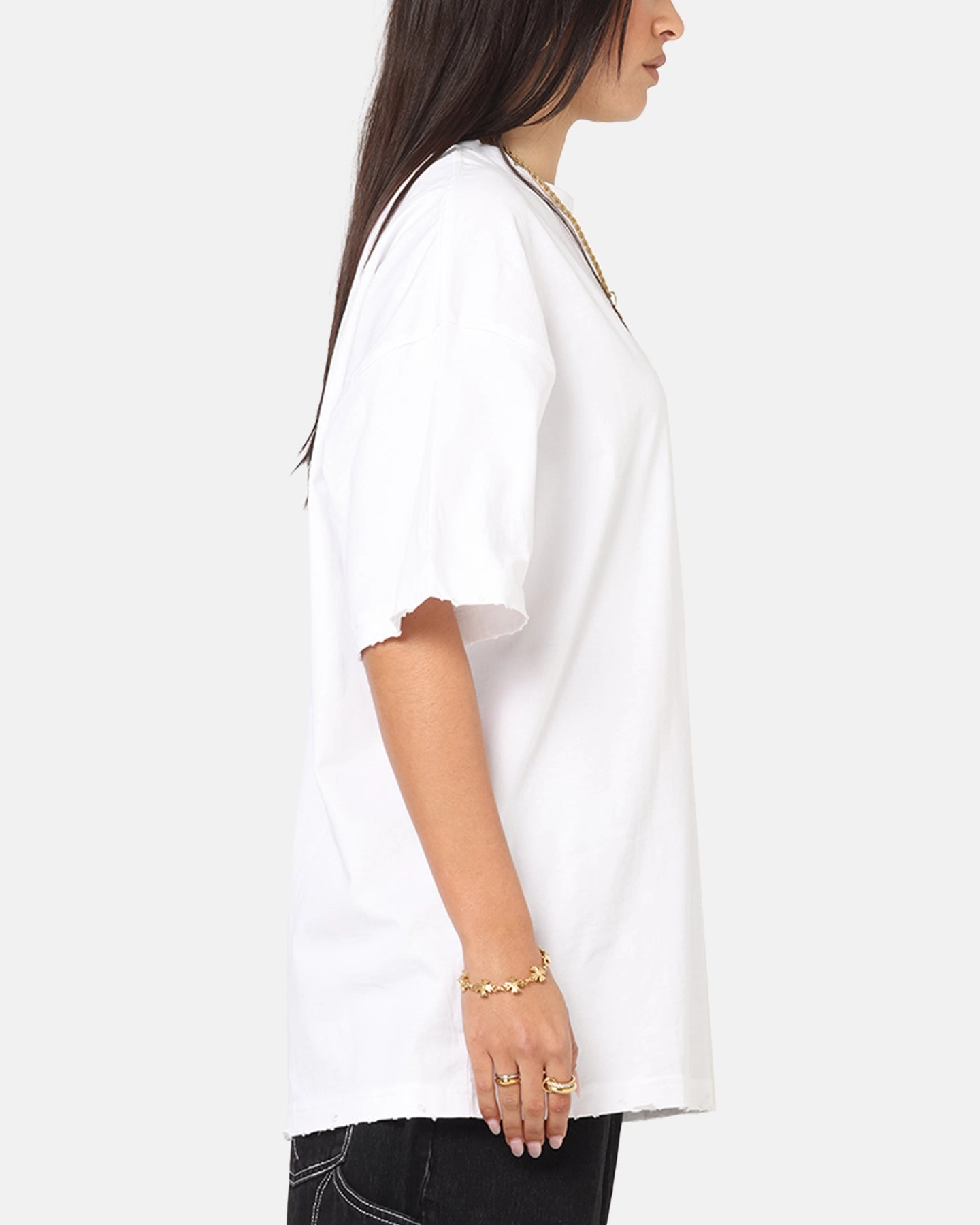 PreShrunk Fabric Hidden Button Placket Saint Morta Fray Boxy T-Shirt White