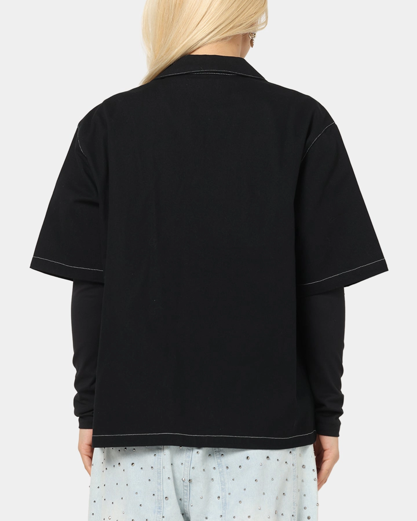 Saint Morta Fray Contrast Button Up Shirt Contrast Black HiddenVentilationPockets ReinforcedShoulders