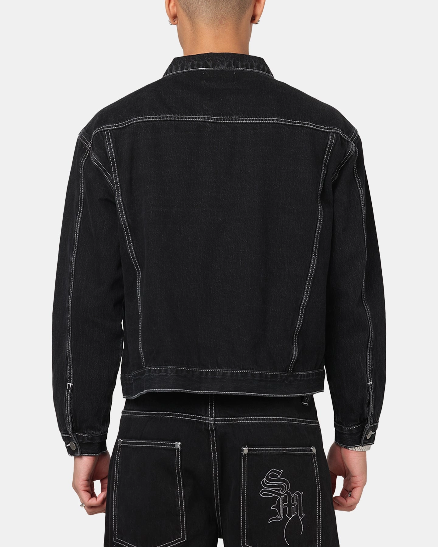 Saint Morta Fray Trucker Denim Jacket Contrast Black Bonded Seam Construction Lightweight Design