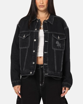 FlexibleSole Saint Morta Fray Trucker Denim Jacket Contrast Black