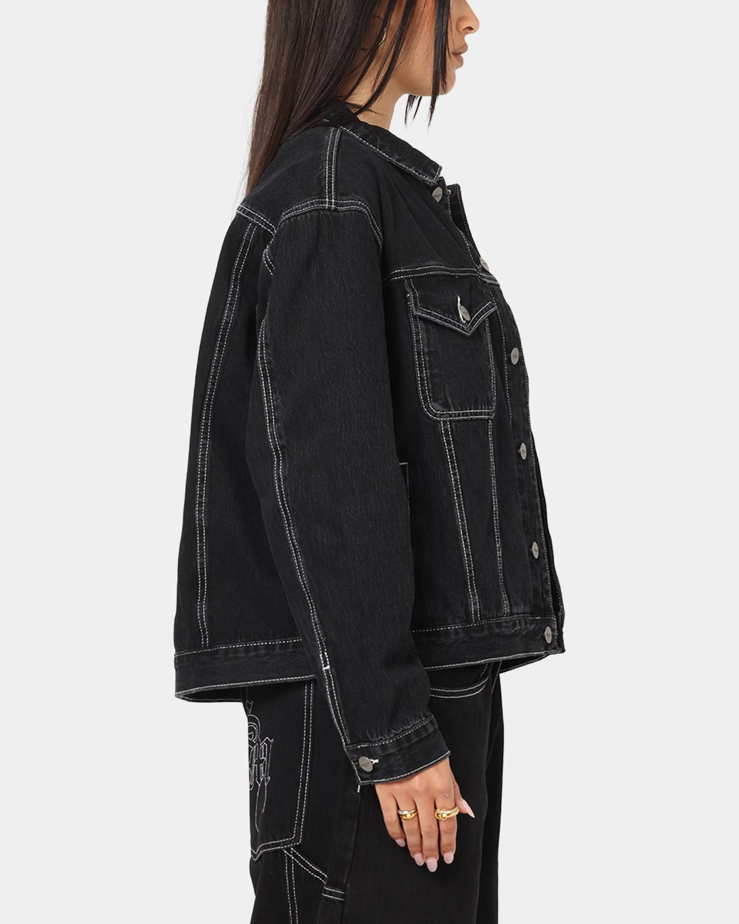 Saint Morta Fray Trucker Denim Jacket Contrast Black Stretch Fit Engineering Flexible Material