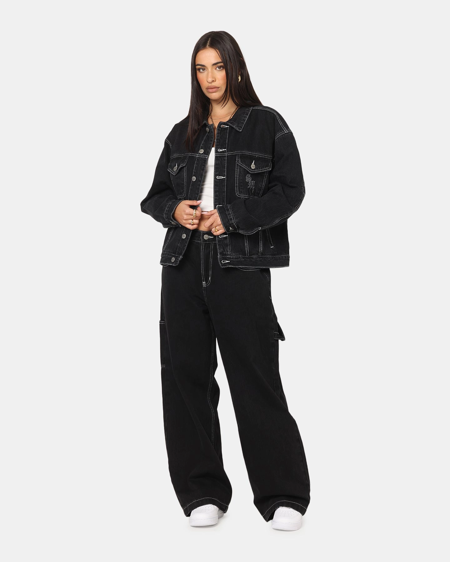 Saint Morta Fray Trucker Denim Jacket Contrast Black BreathableBack