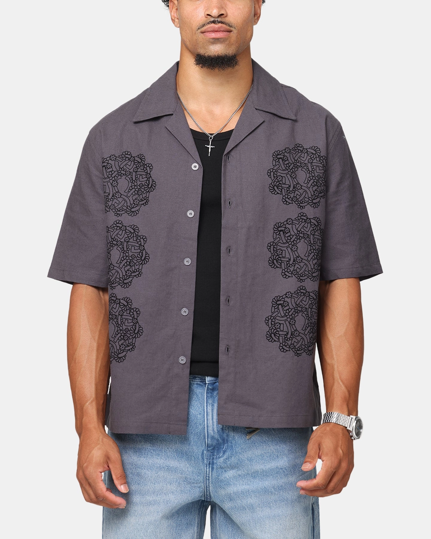 Saint Morta Gardenia Button Up Shirt Black Shadow AntiStaticTreatment CollapsibleFrame