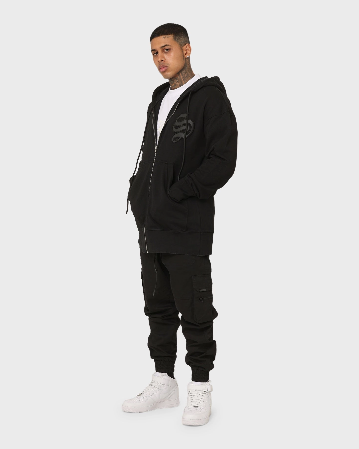 Hypoallergenic Inner Layer Saint Morta Gothic Appliqu?? Zipped Vintage Hoodie Vintage Black