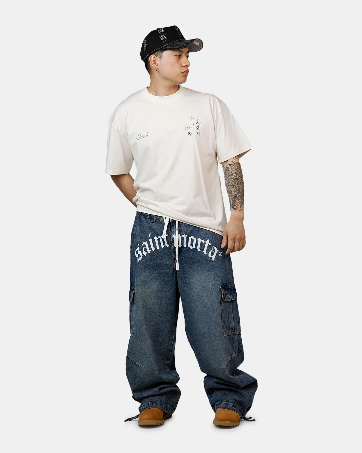 Layered Comfort Breath Friendly Saint Morta Gothic Denim Cargo Pants Dirty Denim