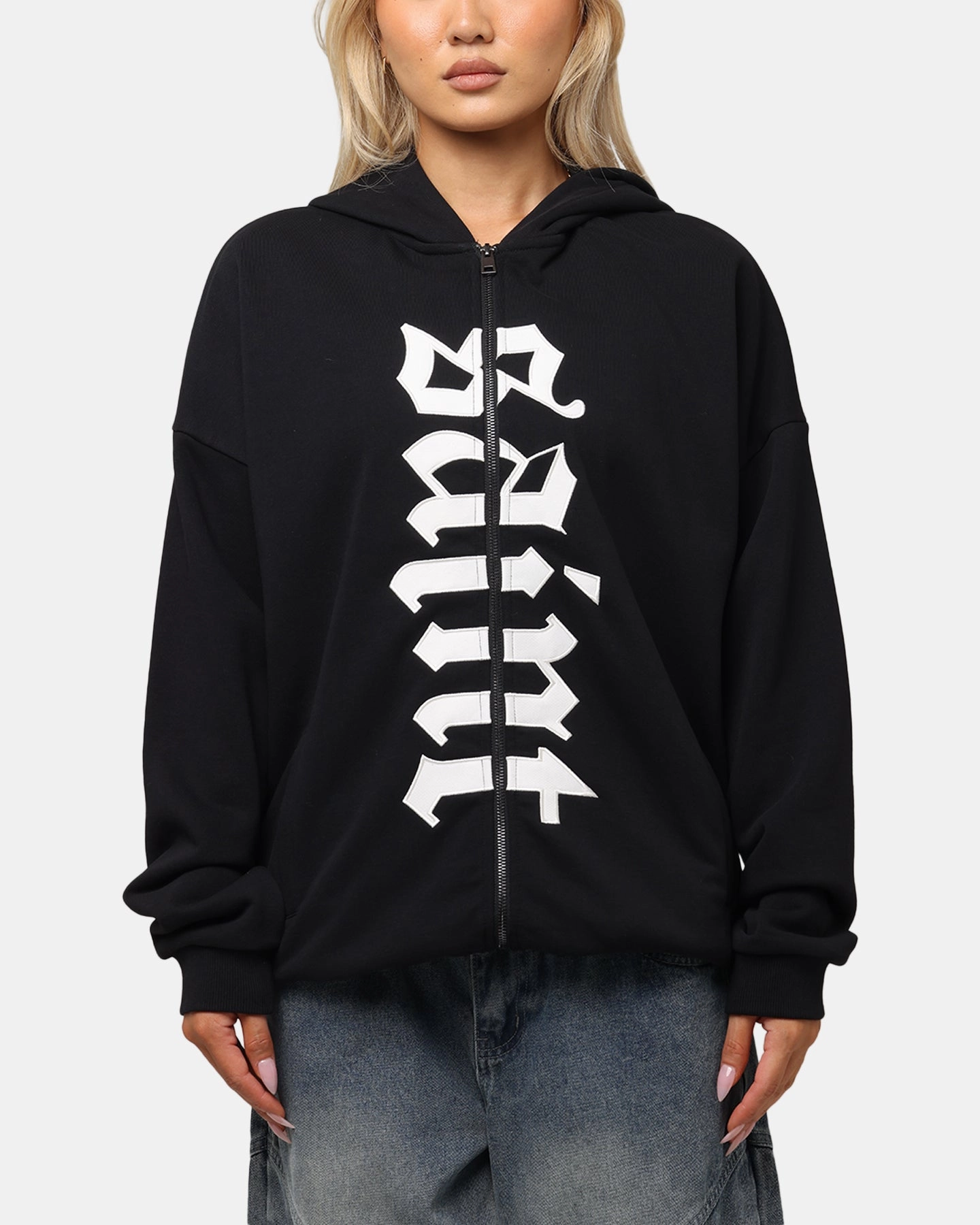 Saint Morta Gothic Distressed Zip Hoodie Black Anti Odor Finish FlexibleSole