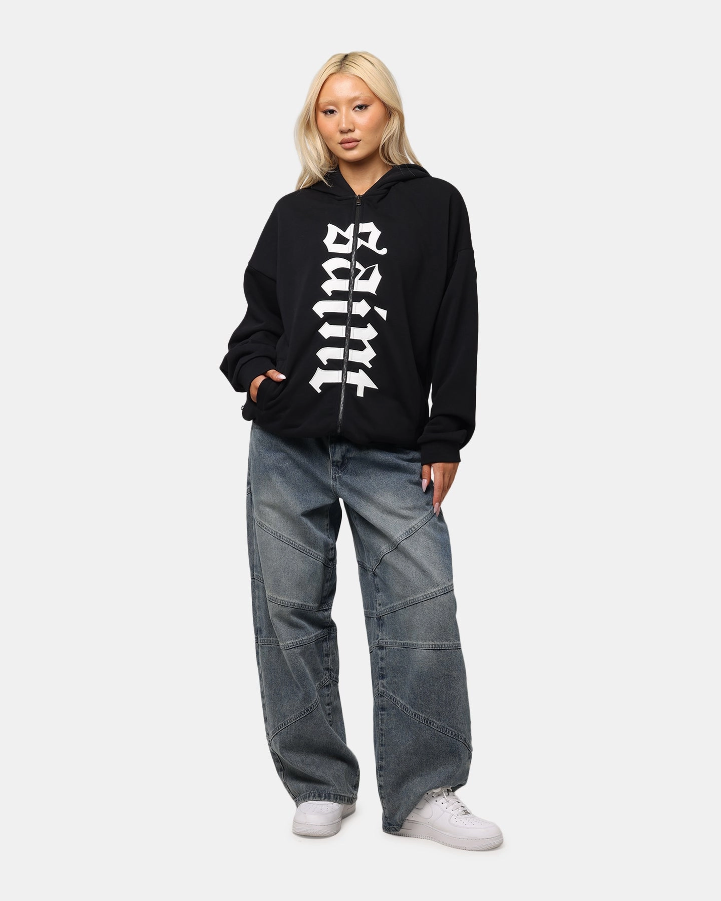 Saint Morta Gothic Distressed Zip Hoodie Black MoistureWickingTechnology