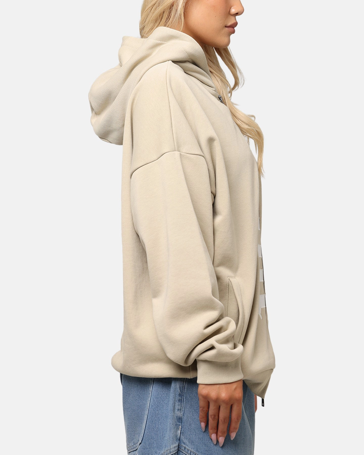 Bonded Seam Construction Saint Morta Gothic Distressed Zip Hoodie Stone