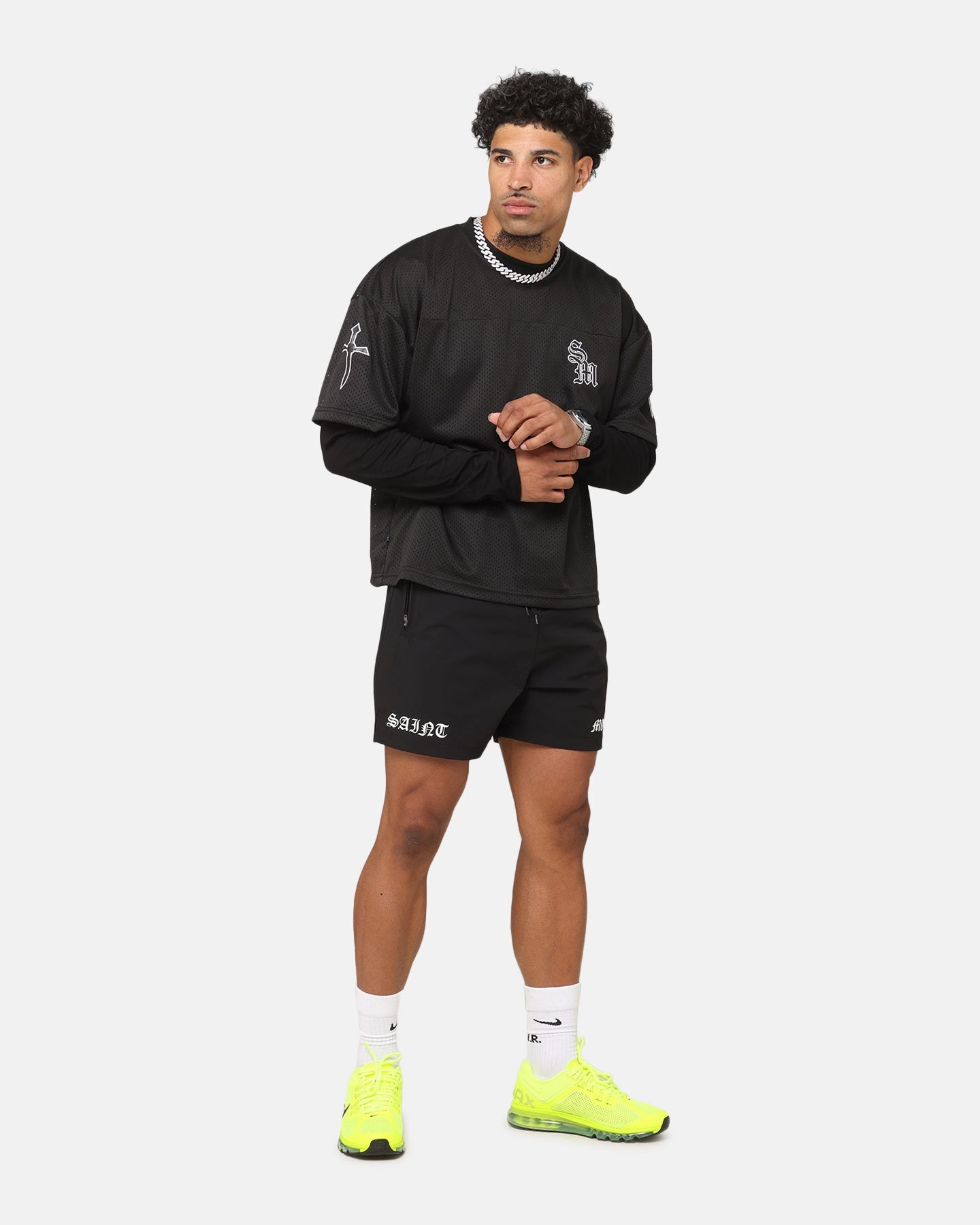 Saint Morta Gothic Mesh Layered Long Sleeve Jersey Black Stain Resistant Treatment