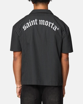 Saint Morta Gothic Pinstripe Button Up Shirt Black Tunic top Flexible Ribbing