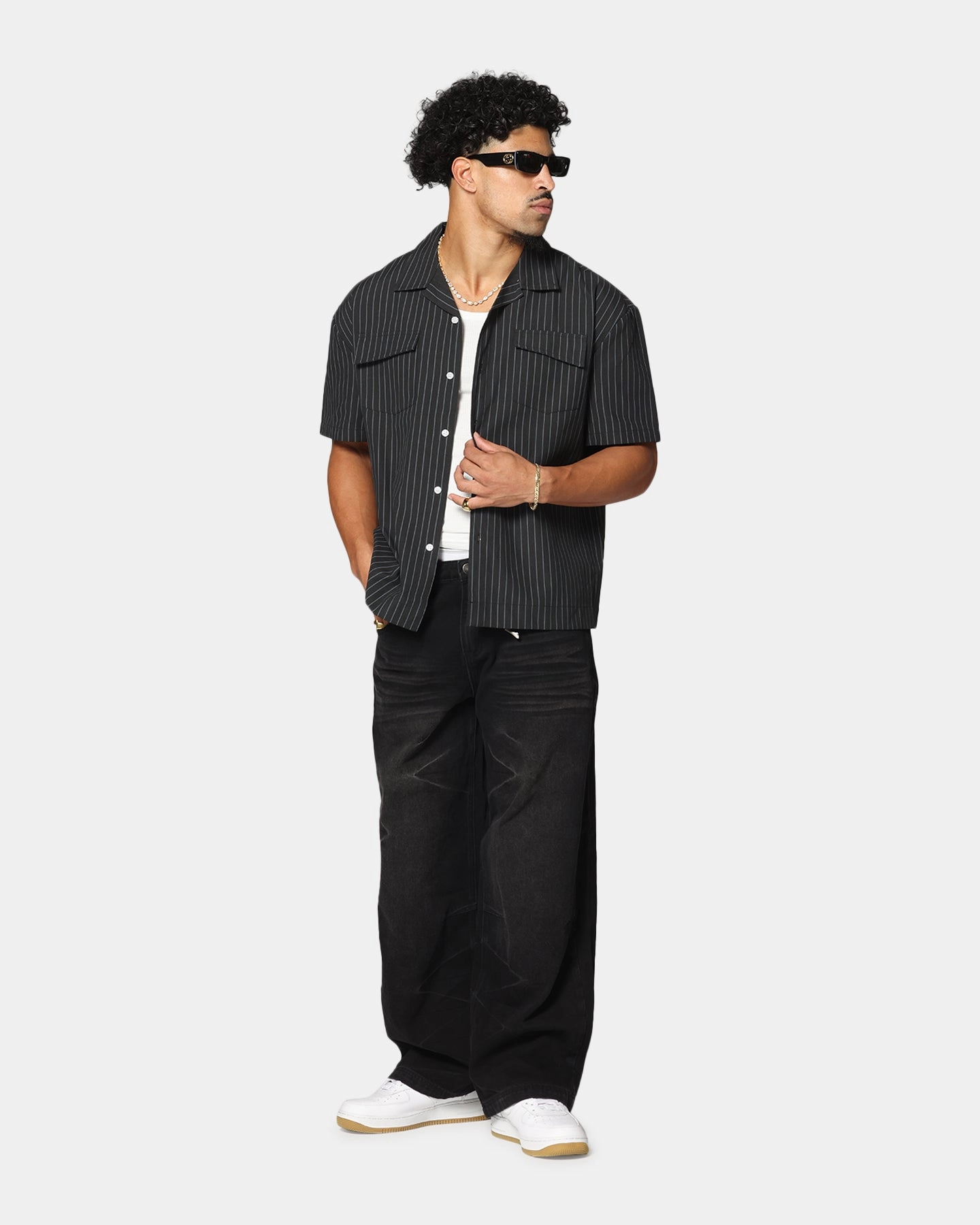 SubtleTexture QuickDry Technology Saint Morta Gothic Pinstripe Button Up Shirt Black