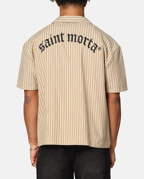 Reinforced Elbow Patches Sleeveless Tee Saint Morta Gothic Pinstripe Button Up Shirt Tan