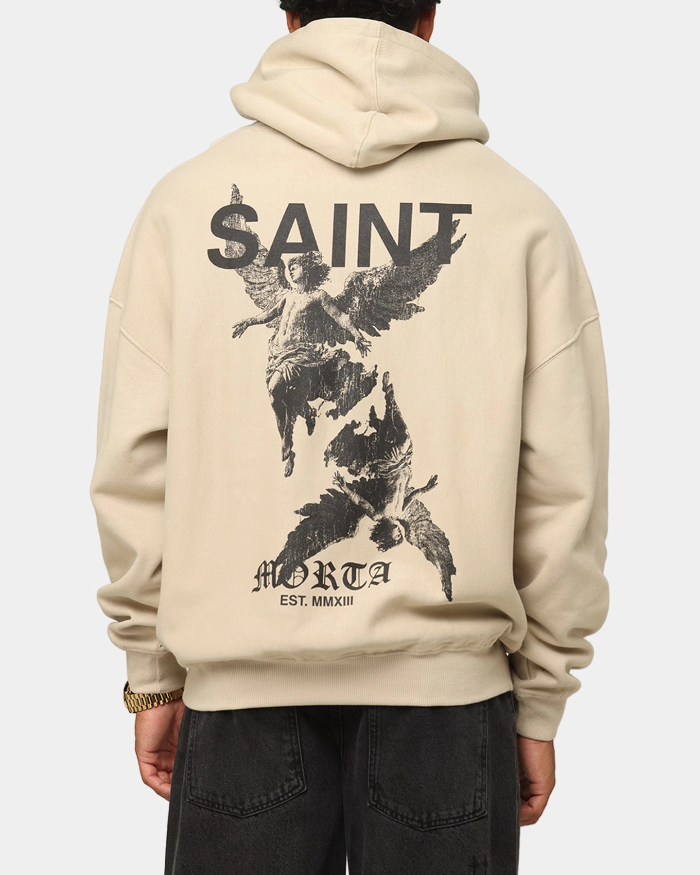 AdjustableDrawstring BondedHemline Saint Morta Heavens Boxy Hoodie Stone