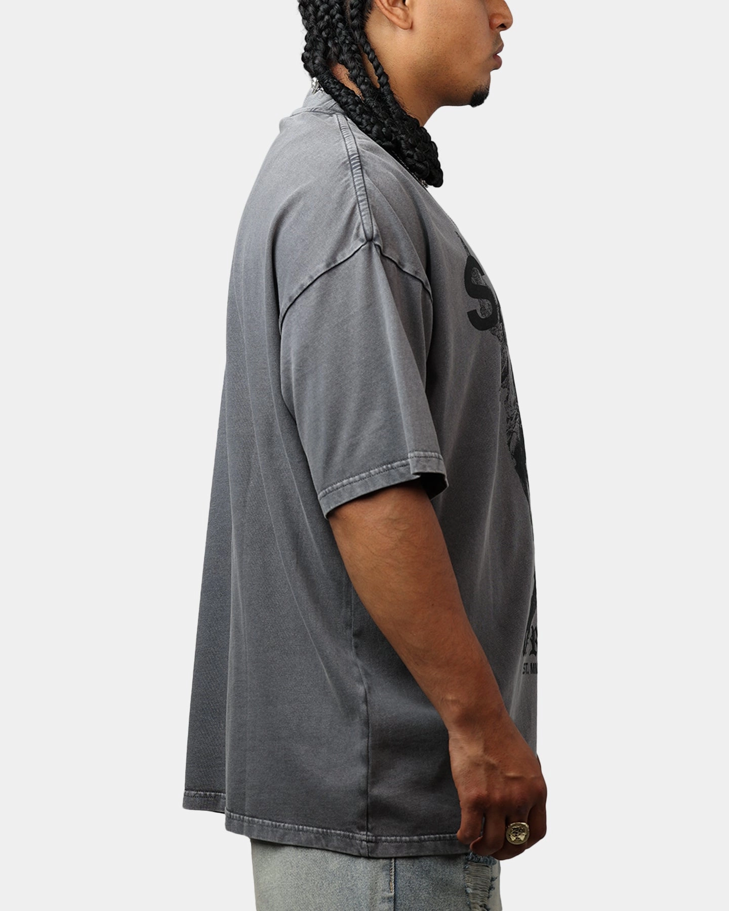 Brushed Inner Layer Saint Morta Heavens Mock T-Shirt Washed Charcoal