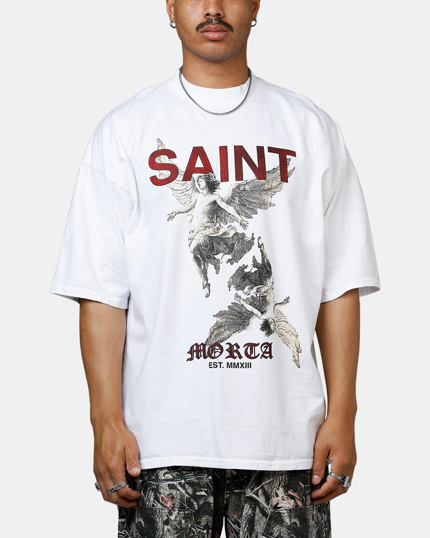 Rolled Hem Detailing Heather Effect Finish Saint Morta Heavens Mock T-Shirt White