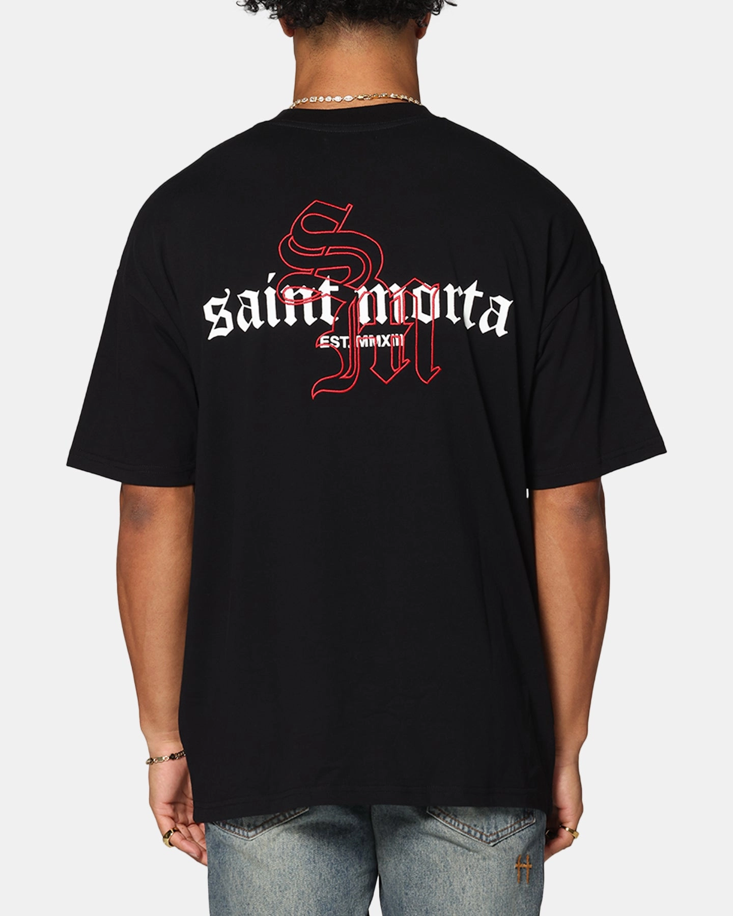 Saint Morta Heritage Boxy T-Shirt Black/Red Soft Cotton Compression Fit