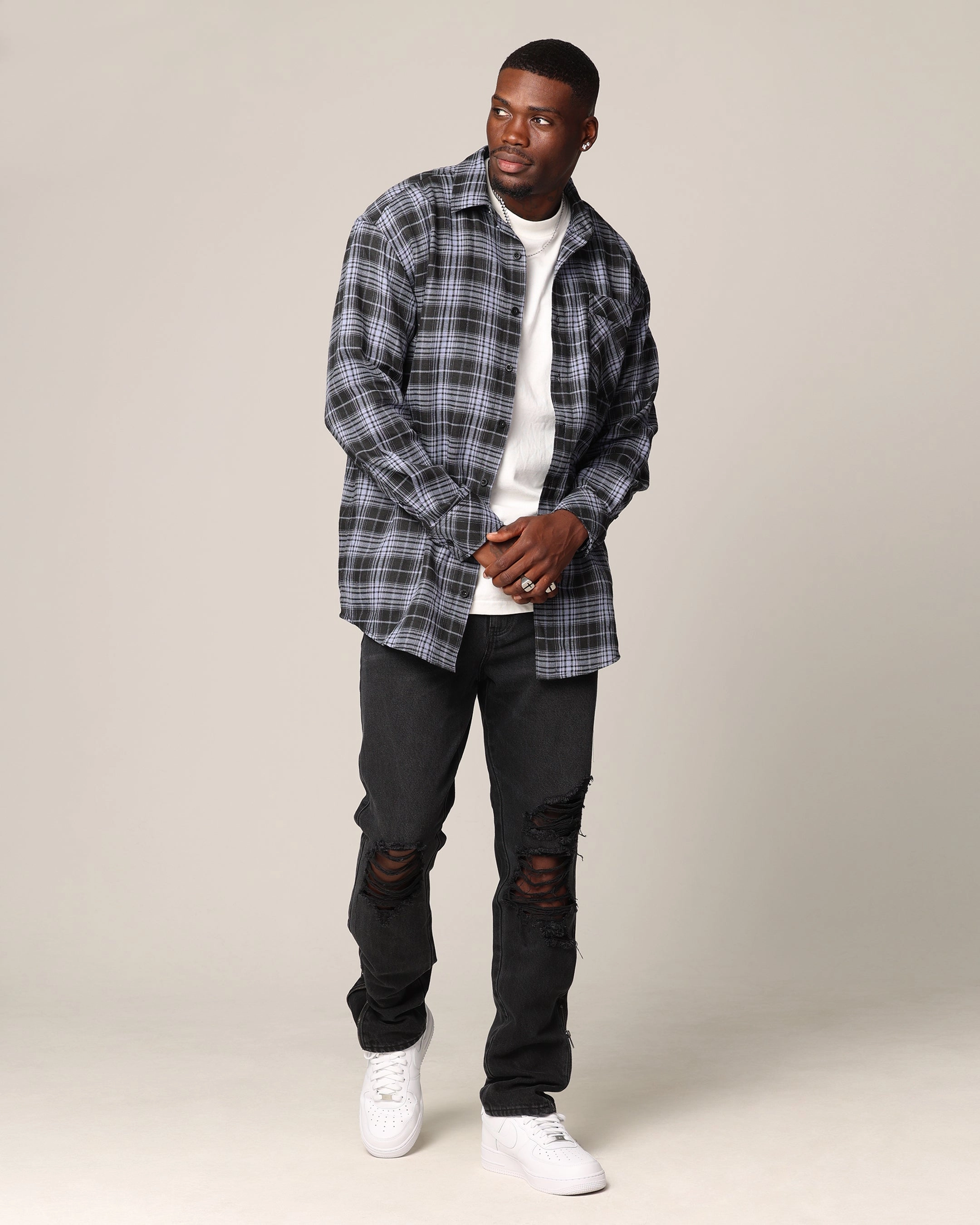 Cozy Sweatshirt Saint Morta Heron Flannel Shirt Blue/Black