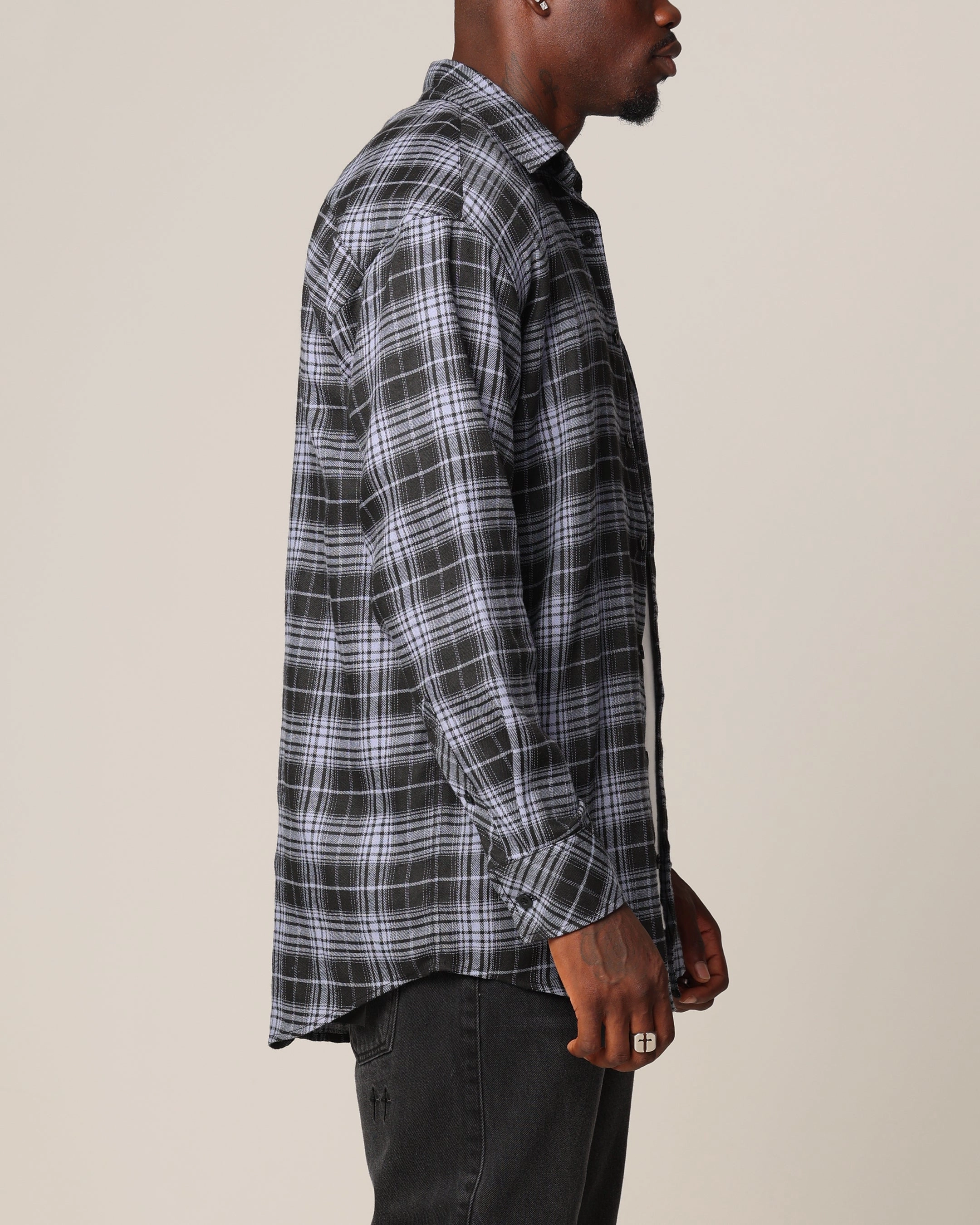 Ribbed Trims Thermal Regulation Fabric Saint Morta Heron Flannel Shirt Blue/Black