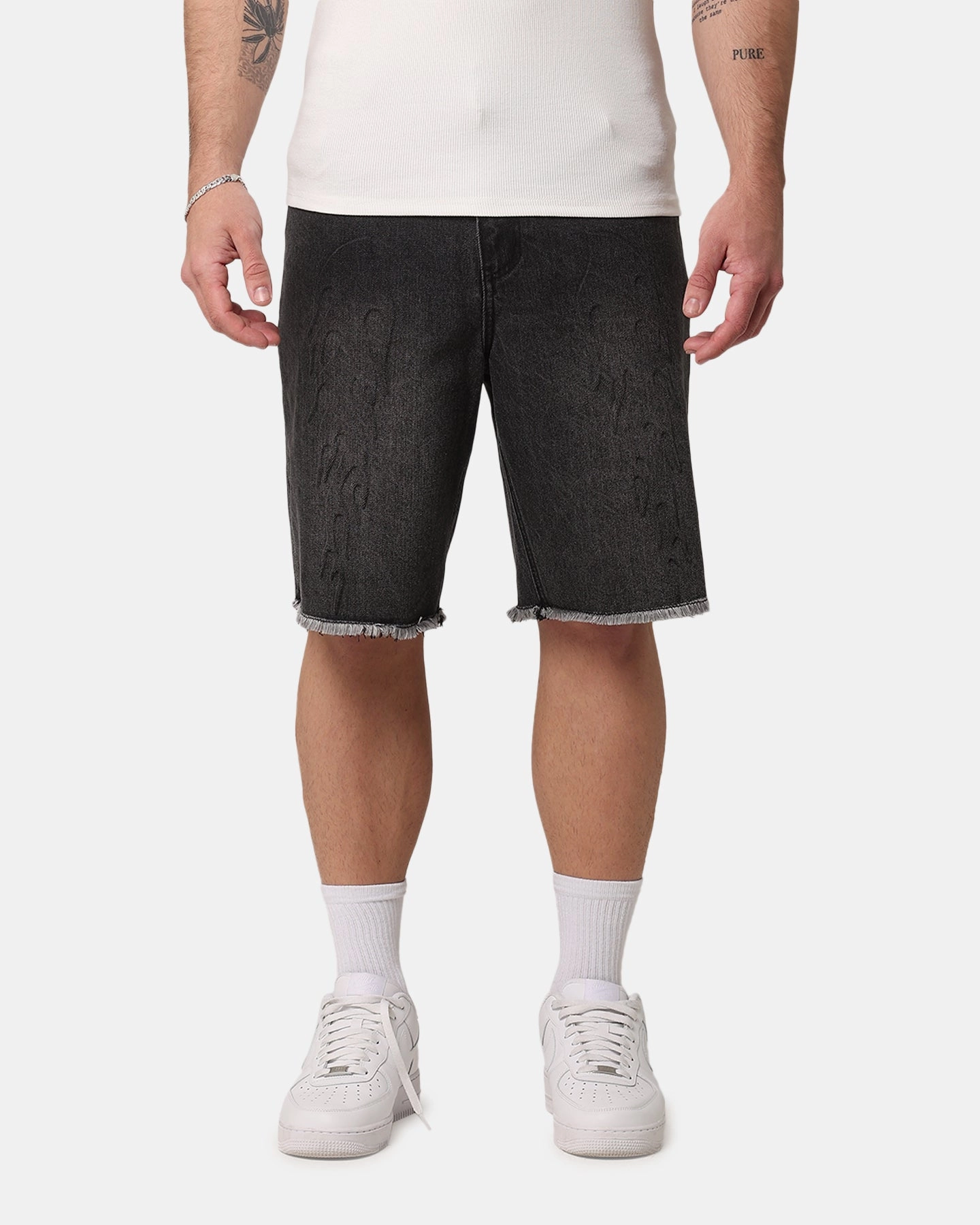 Quick Dry Wear Multi Pocket System Saint Morta Inferno Baggy Denim Shorts Black Shadow