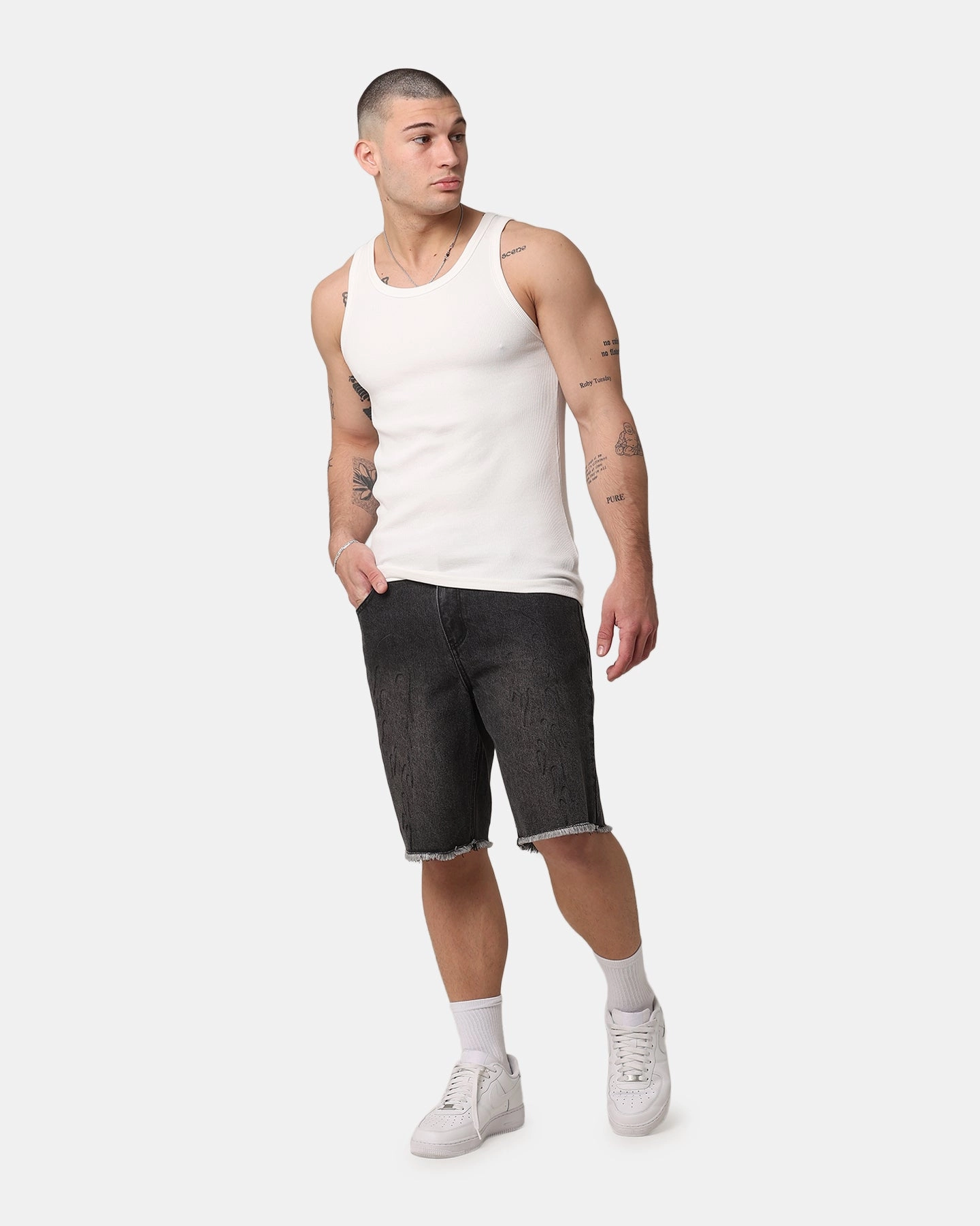 Rayon drape Stain Resistant Saint Morta Inferno Baggy Denim Shorts Black Shadow