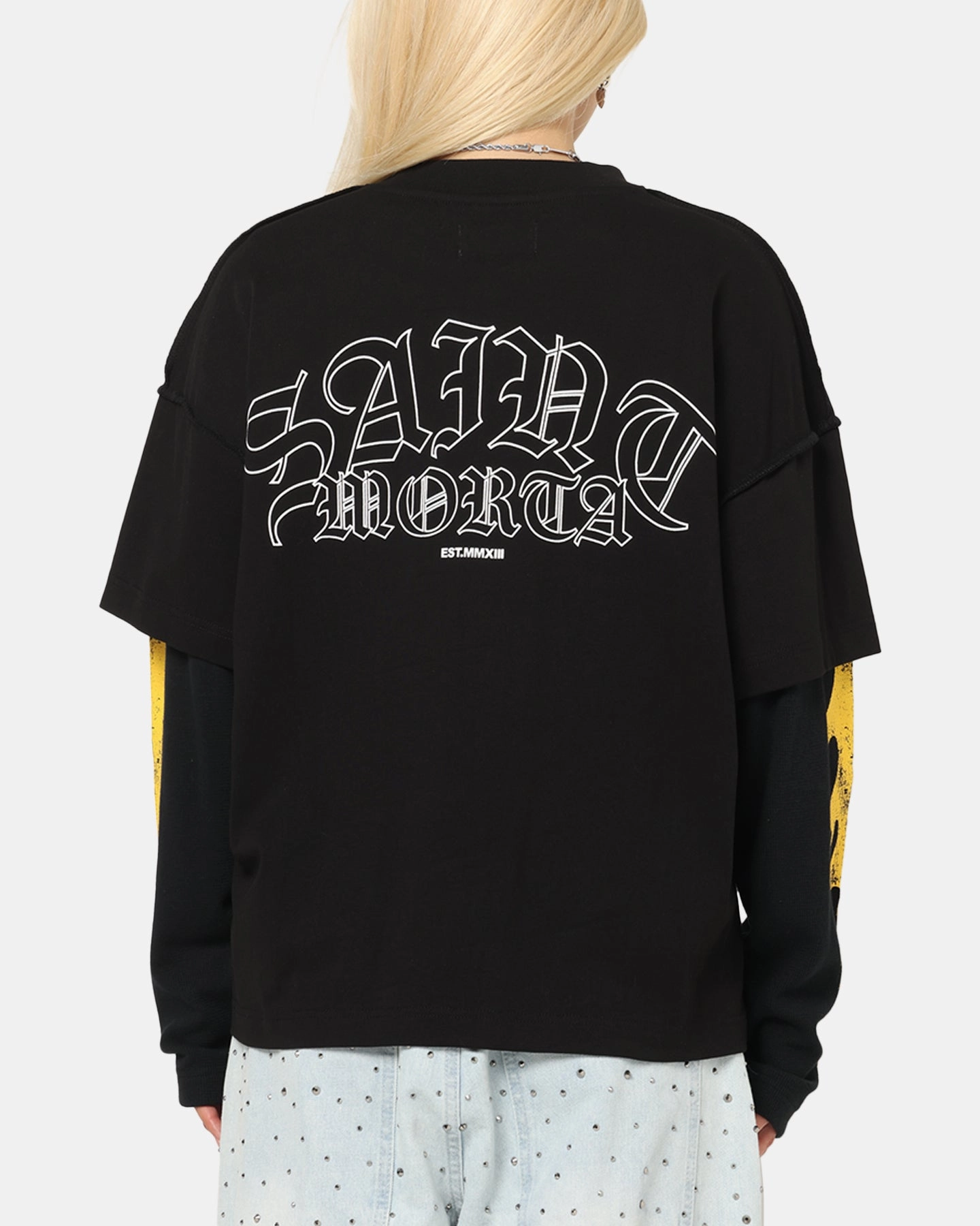 retro look Breathable3DKnit Saint Morta La Flame Long Sleeve T-Shirt Black