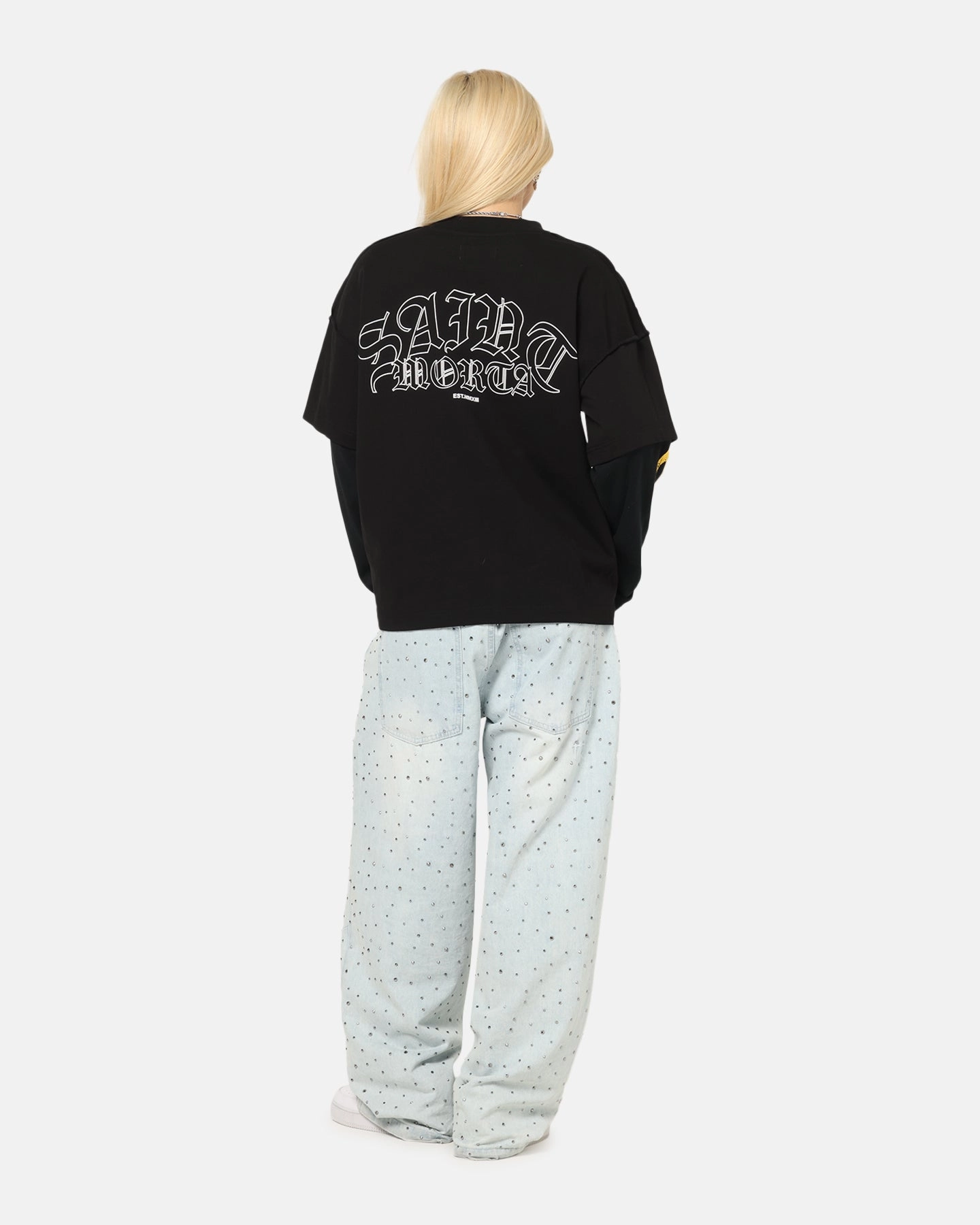 Saint Morta La Flame Long Sleeve T-Shirt Black Drop Shoulder Design Hypoallergenic Inner Layer