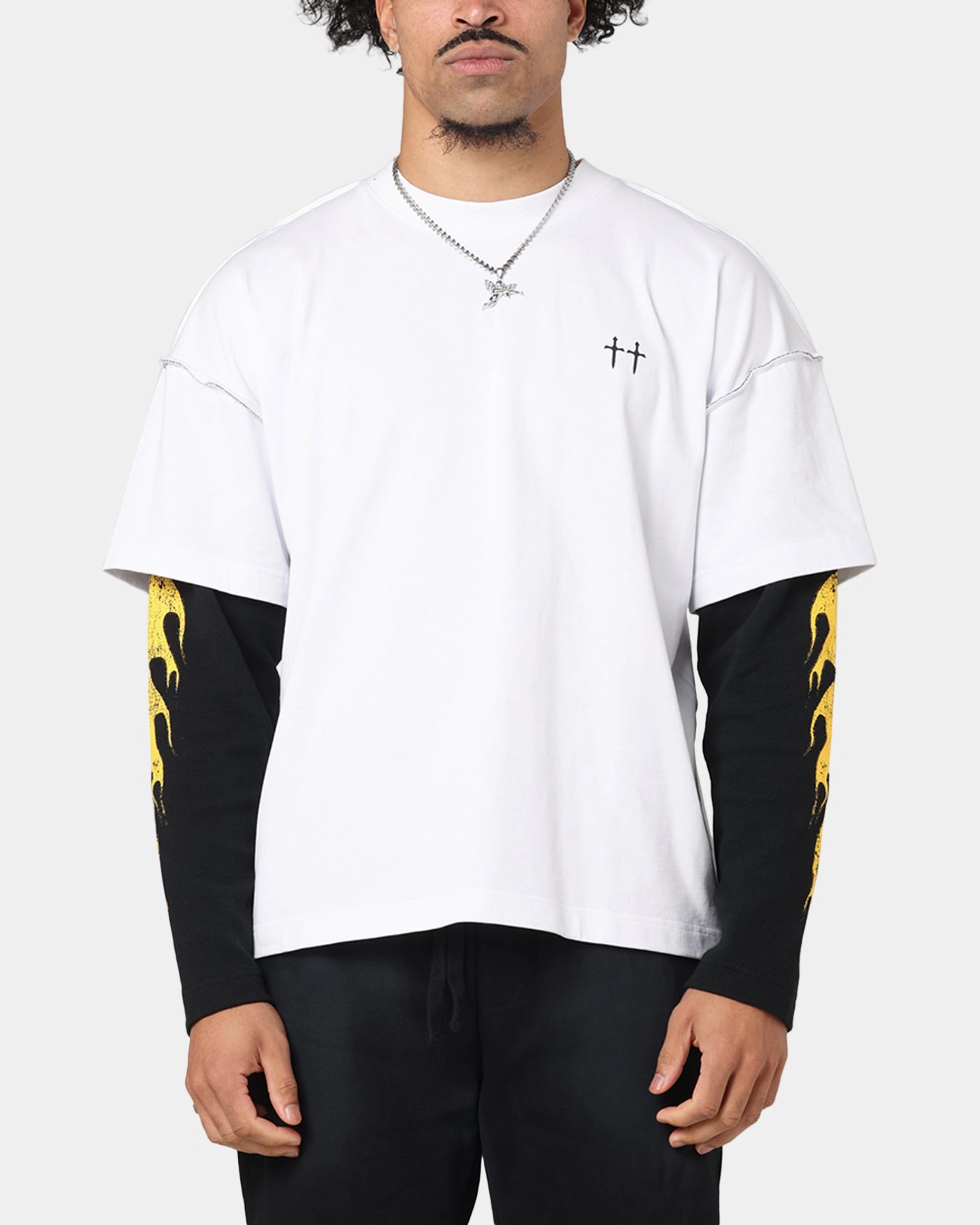 Saint Morta La Flame Long Sleeve T-Shirt White/Black PreShrunkFabric
